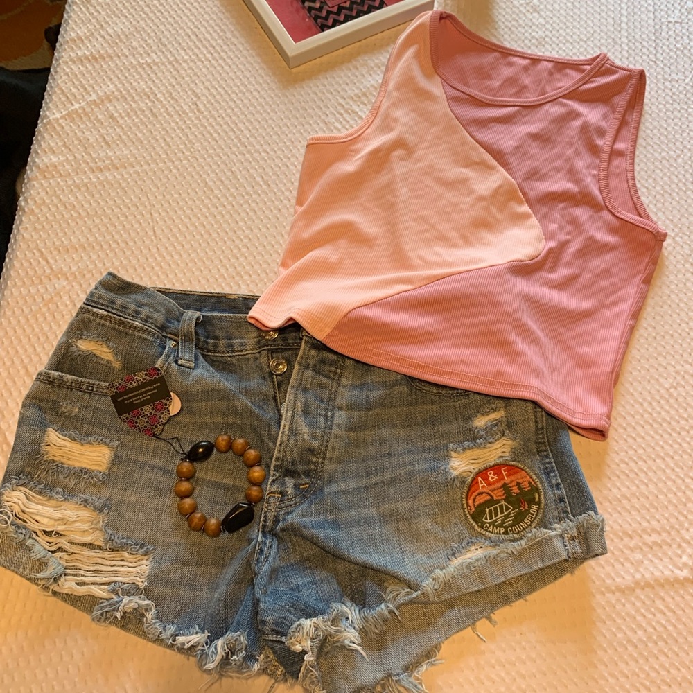Abercrombie & Fitch Blue Distressed Jean Shorts